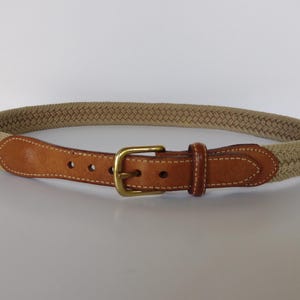 Brighton Womens Tan Woven Brown Leather Brass Buckle Belt  display picture 2