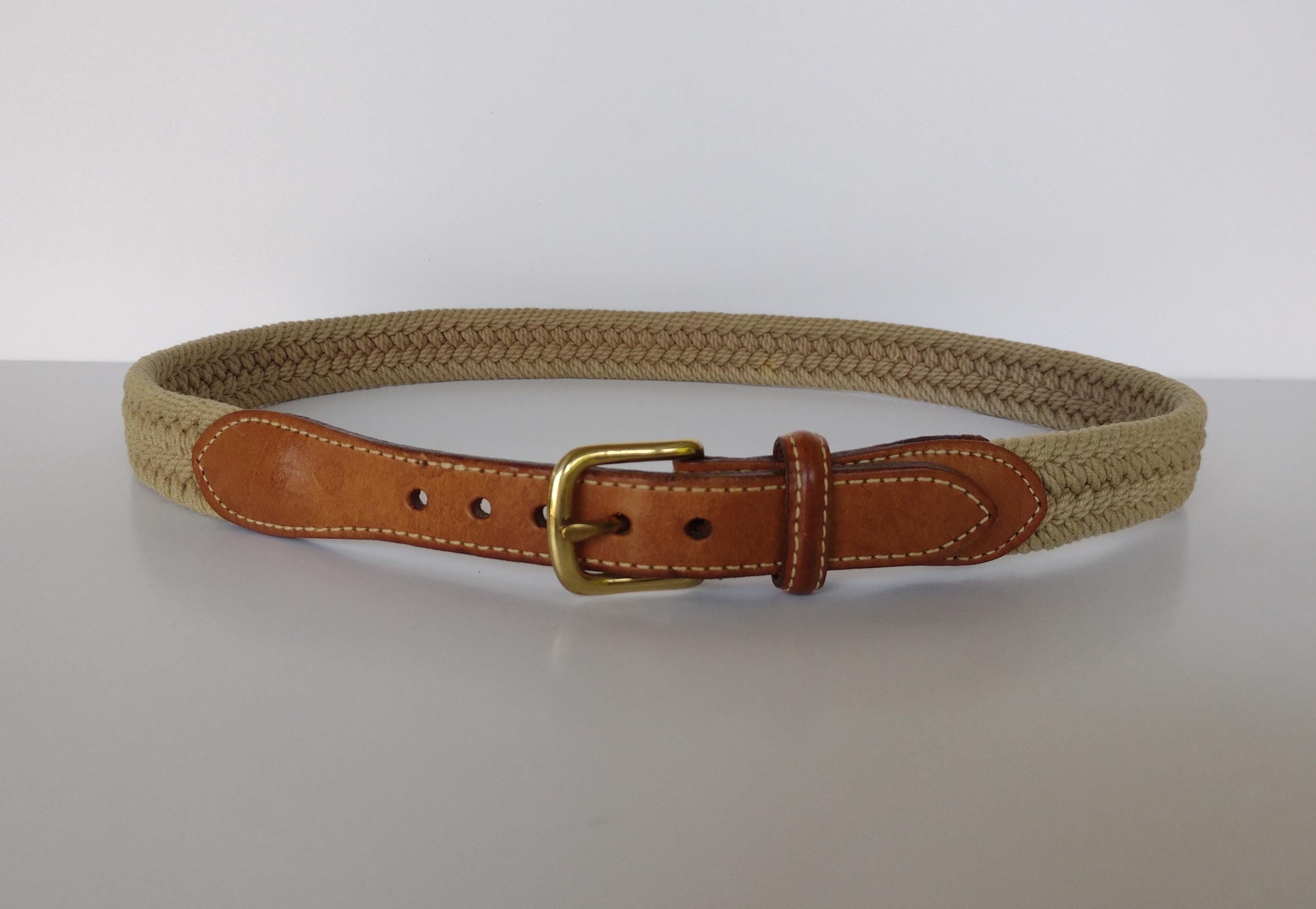 Brighton Womens Tan Woven Brown Leather Brass Buckle Belt 