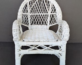 Small Woven White Wicker Chair - 11&quot; high - Doll Plush Plant Stand