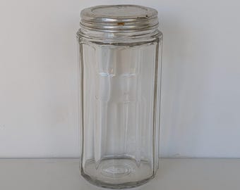Hoosier Cabinet Kitchen kruidenpot - geribbelde helderglazen pot met deksel
