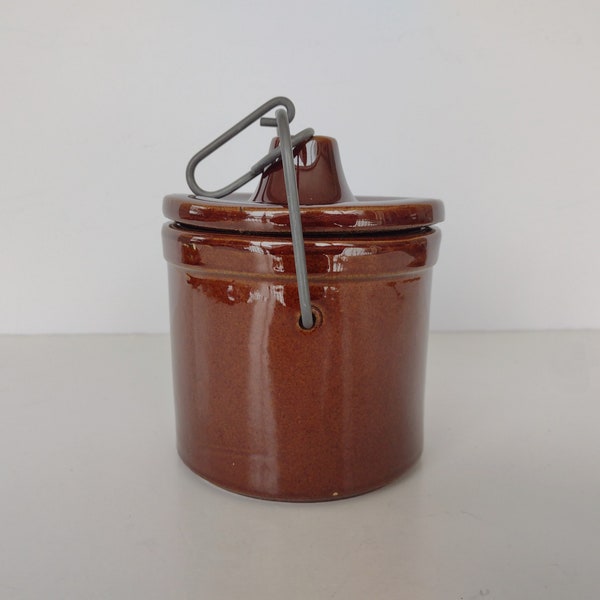 Earthy Brown Wire Bail Stoneware Crock