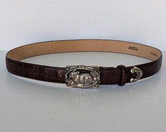 Brighton Womens Tan Woven Brown Leather Brass Buckle Belt  display picture 3