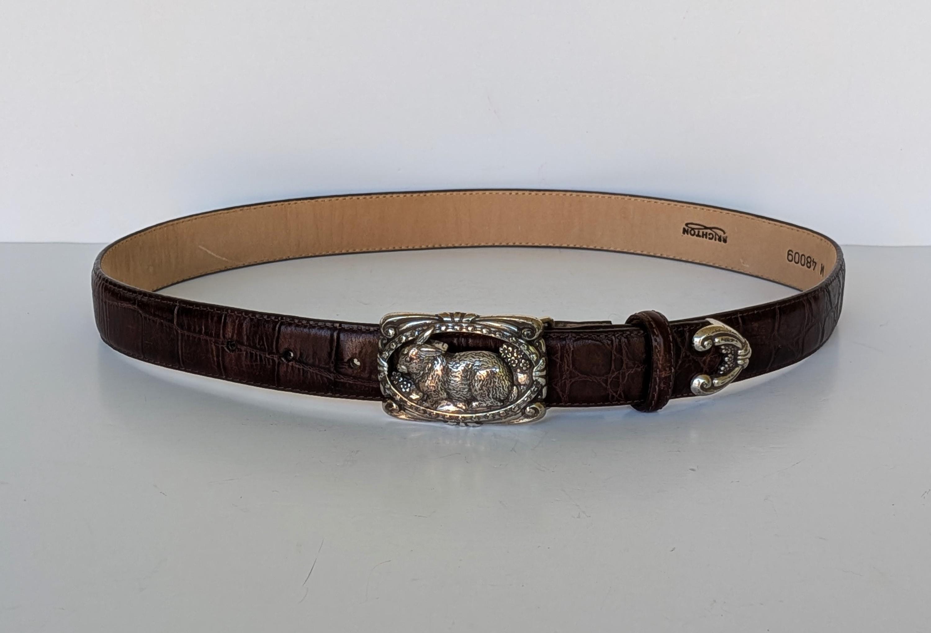 Brighton Women’s Leather & Concho Croc Embossed Belt sz Medium Vintage Brighton Leather Concho Belt With Charms, Embossed  main image 3