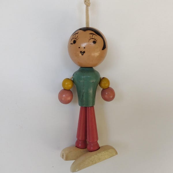 Vintage Binkytoy Wood String Doll Crib Toy - 1940's