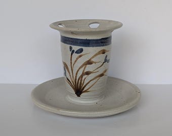 Blauwgrijze keramische tandenborstel- en tandpastahouder - gesigneerd