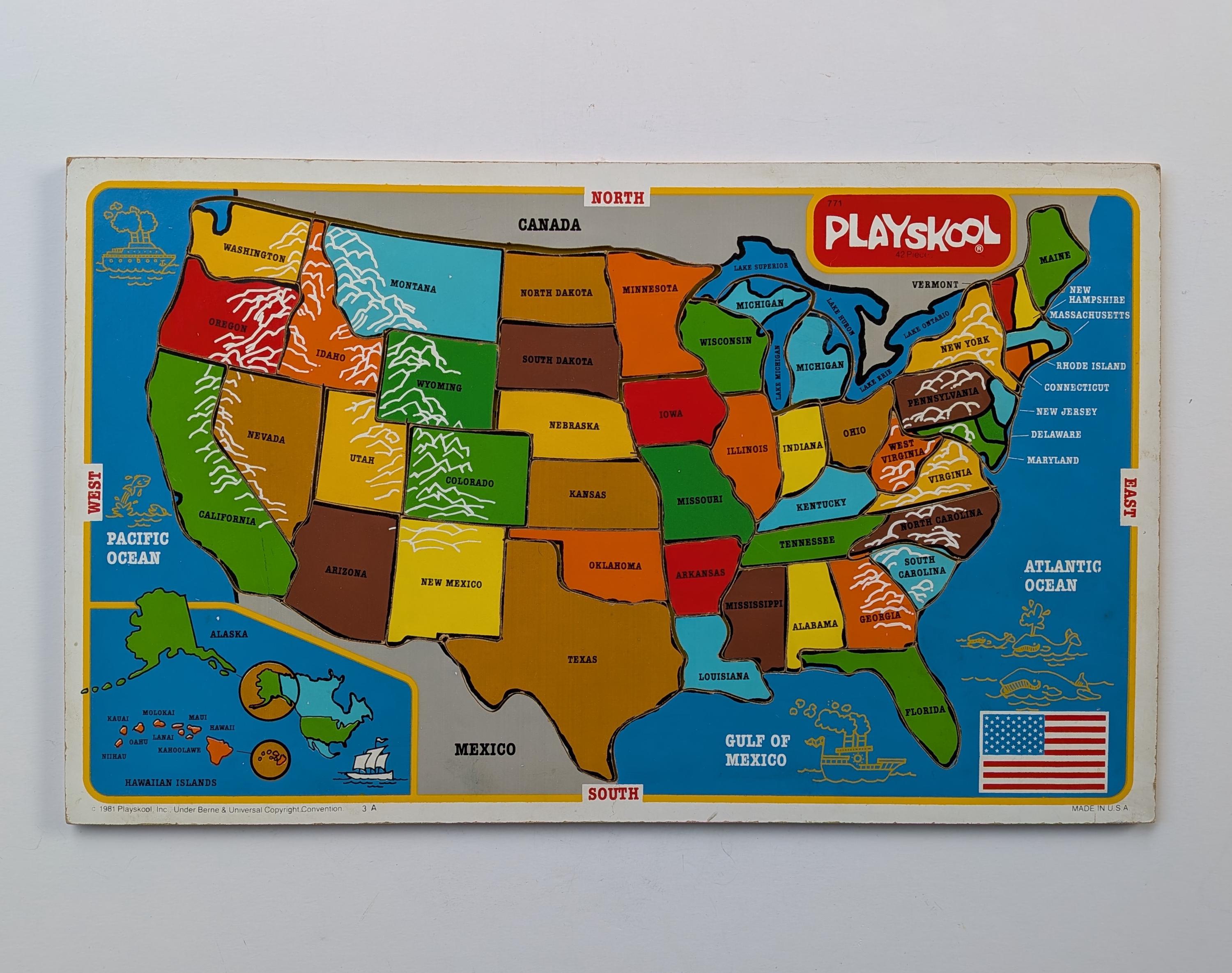 USA PLAYSKOOL ヴィンテージ 木製 パズル カバ アメリカ 壁掛け Vintage Playskool United States Puzzle- 42 Pieces - Etsy
