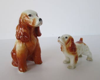 Spaniel Dog Figurines - Mother and Puppy
