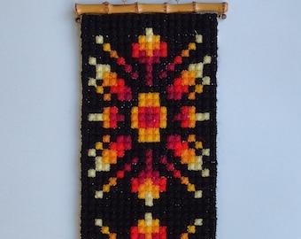 Fiber Art Woven Cross Stitch Wall Hanging - 35 1/2" by 8 1/2"