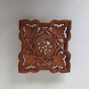 Lovely Carved Wood Trivet with Inlay