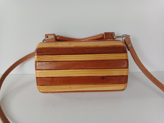 Boxy Wood Slat Shoulder Crossbody Bag Top Handle … - image 5