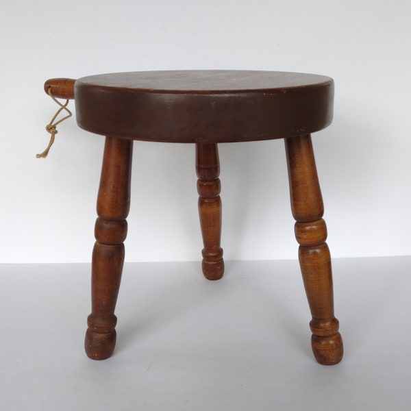 Three Legged Low Solid Wood Stool - Milking Plant Stand Side Table etc.