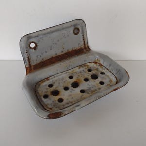 Old Gray Graniteware Enamel Soap Dish - Wall Mount