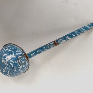 Rustic Blue & White Enamelware Spatterware Ladle