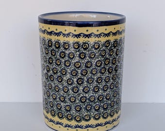 Handgemachte polnische Keramik Utensilo Tontopf - Seaside Swirl Muster - Unikat Poland - signiert vom Künstler