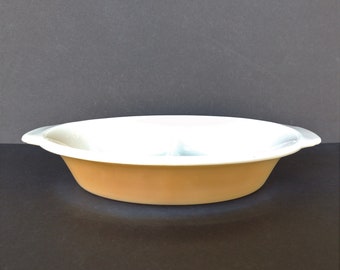 Fire King Peach Lusterware Divided Serving Dish