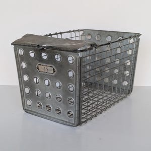 Industrial Metal Wire Basket - Old Gym Locker Bin Crate - numbered 48