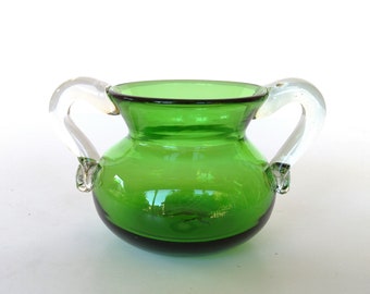 Hand Blown Green Art Glass -  Vase Bowl Vessel