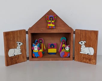 Colorful Nativity Manger Box - El Salvador Folk Art - Handcrafted