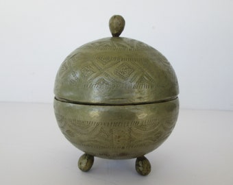 Engraved Round Brass Globe Trinket Box
