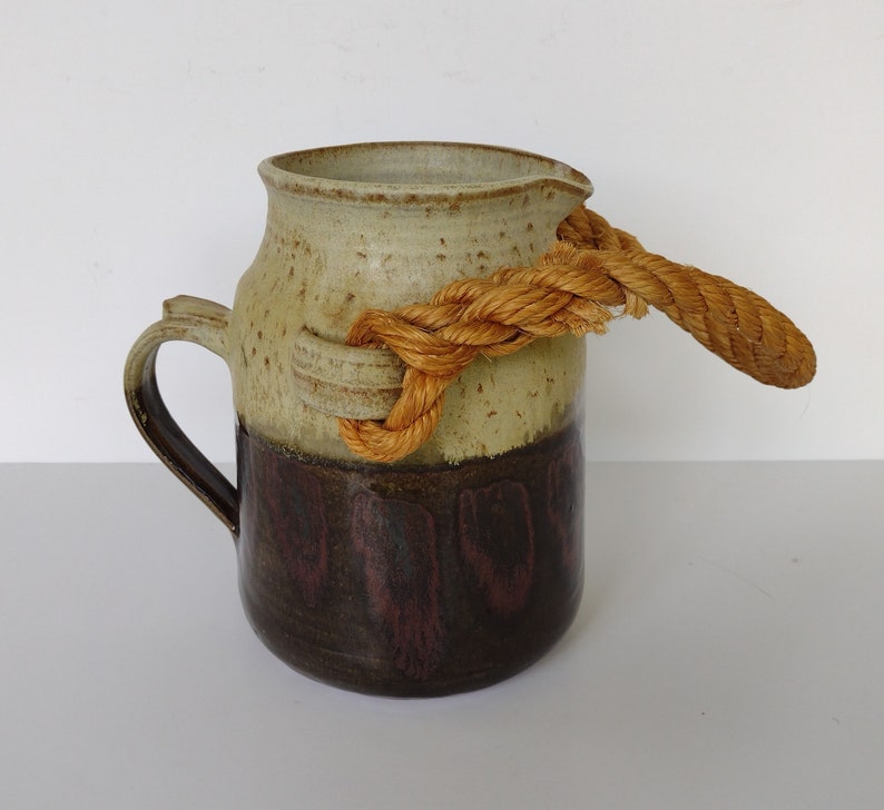 Large Earthy Hand Thrown Pottery Rope Handled Jug Crock Pitcher - Etsy