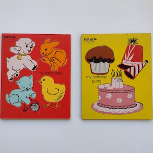Vintage Playskool Set of Two Puzzles - My Baby Pets and My Birthday Party - ages 2 to 4 years