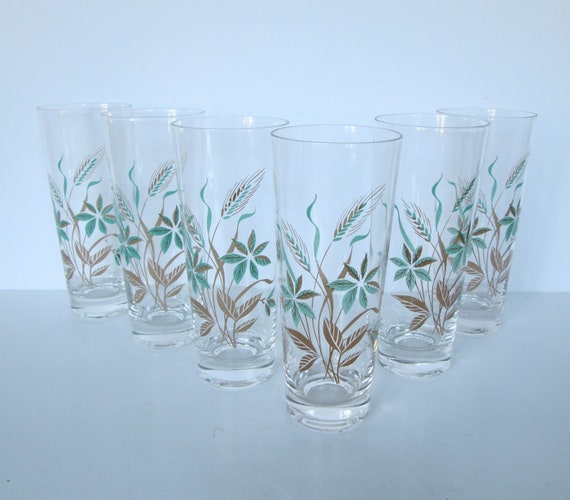 Turquoise Wheat Tall Tumbler Drinking Glasses Set of 6 