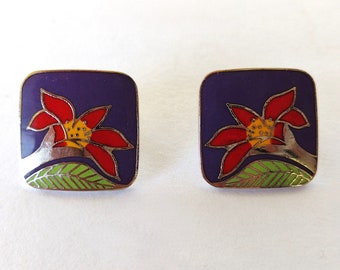 Laurel Burch Wild Lily Enamel Earrings - signed