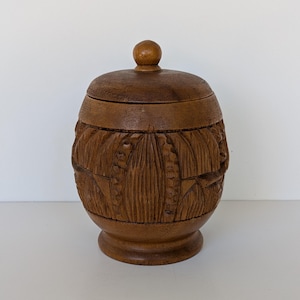 Lovely Hand Carved Wood Jar - Trinket Box Canister Container