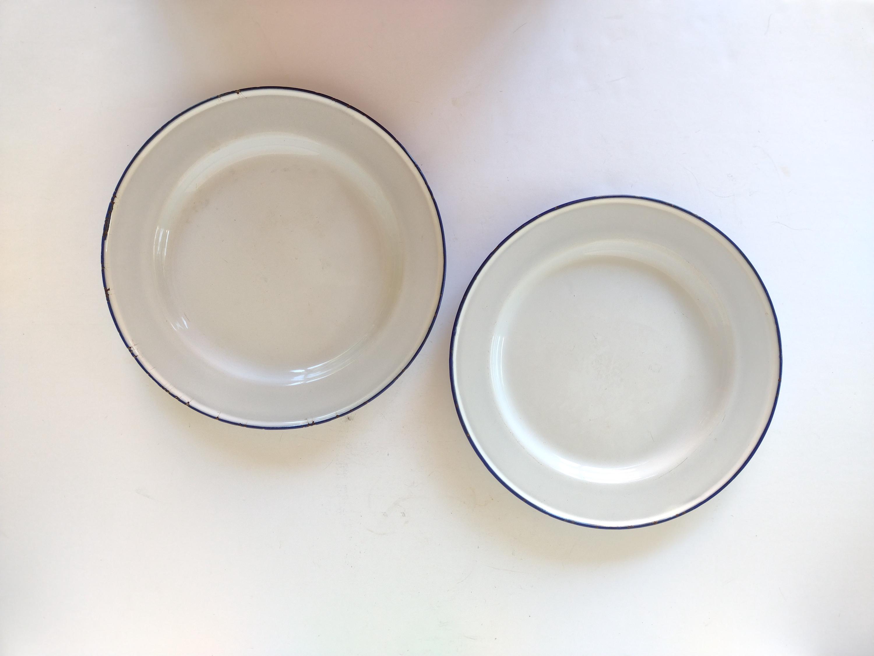 Swedish Enamelware - White Enamel Plate Set of 2  - 9 3/8" diameter