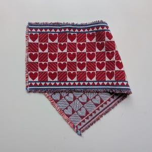 Red White and Blue Woven Table Runner Topper - Heart Check Pattern