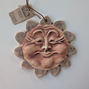 Stoneware Clay Pottery Sun Face Plaque - Vintage Earth Works - Wall Decor