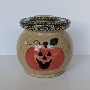 Three Rivers Pumpkin Pottery Lidded Small Jar Canister Container - marked