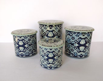 Vintage Blue and White Delft Metal Canisters