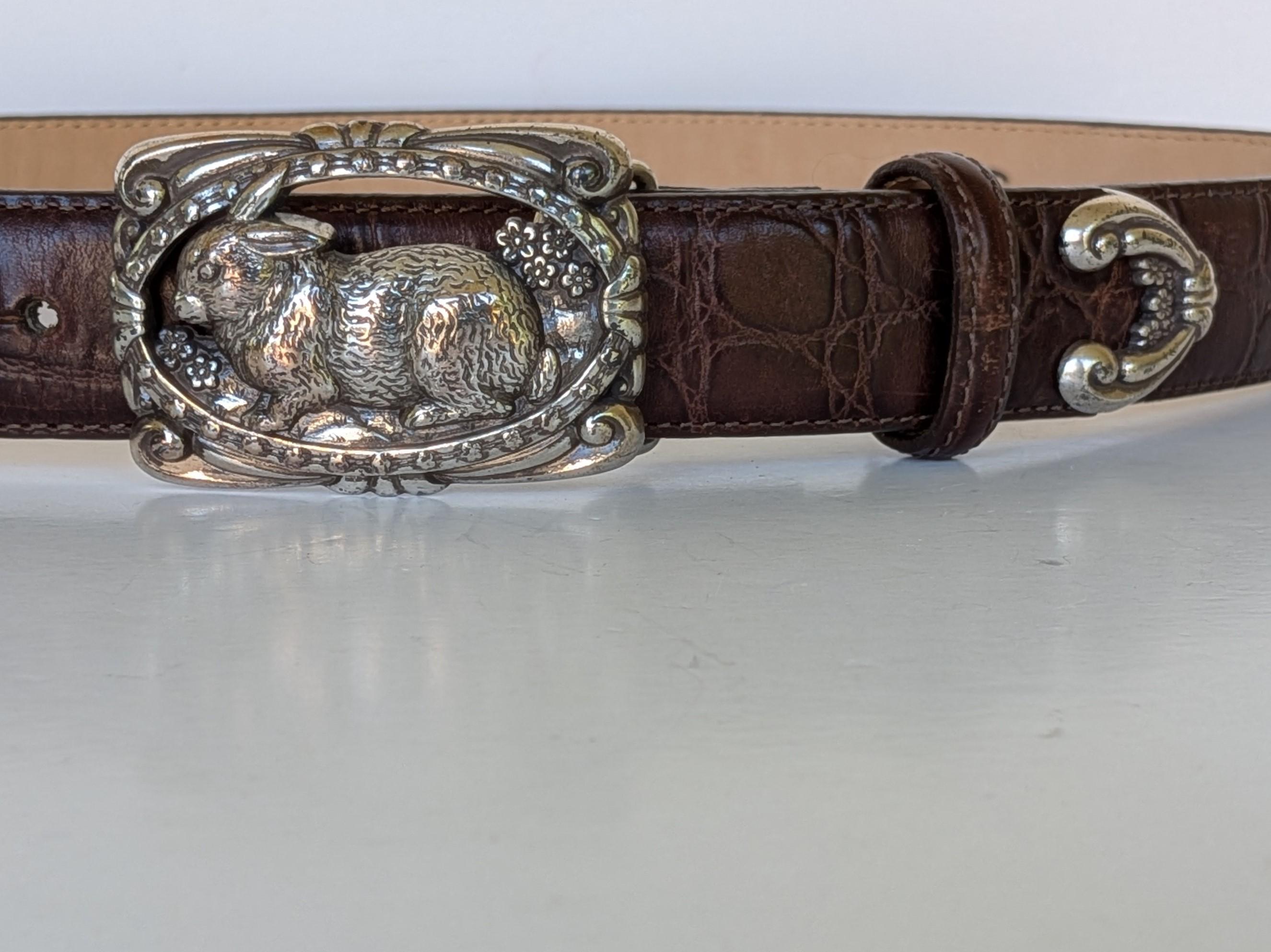 Brighton Brown Croc Embossed Leather Silver Rabbit Bunny  display picture 2