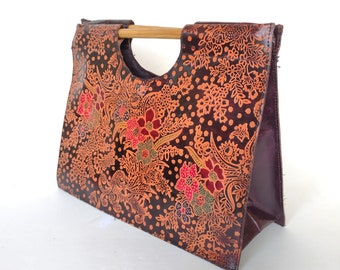 Lovely Tooled Leather Floral Handbag Tote Bag