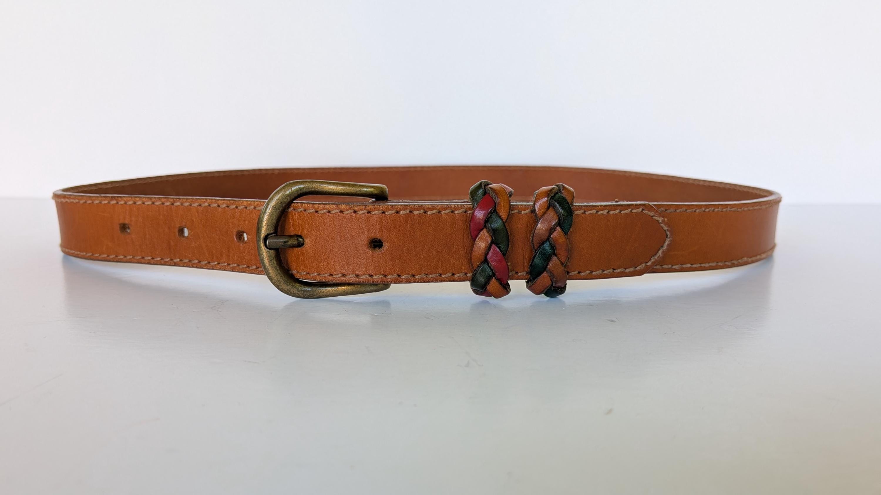 Ladies Vintage Italian full grain braided leather belt made in Turkey Vintage Woven Braided Leather Belt | Tri Color Leather Belt  main image 2