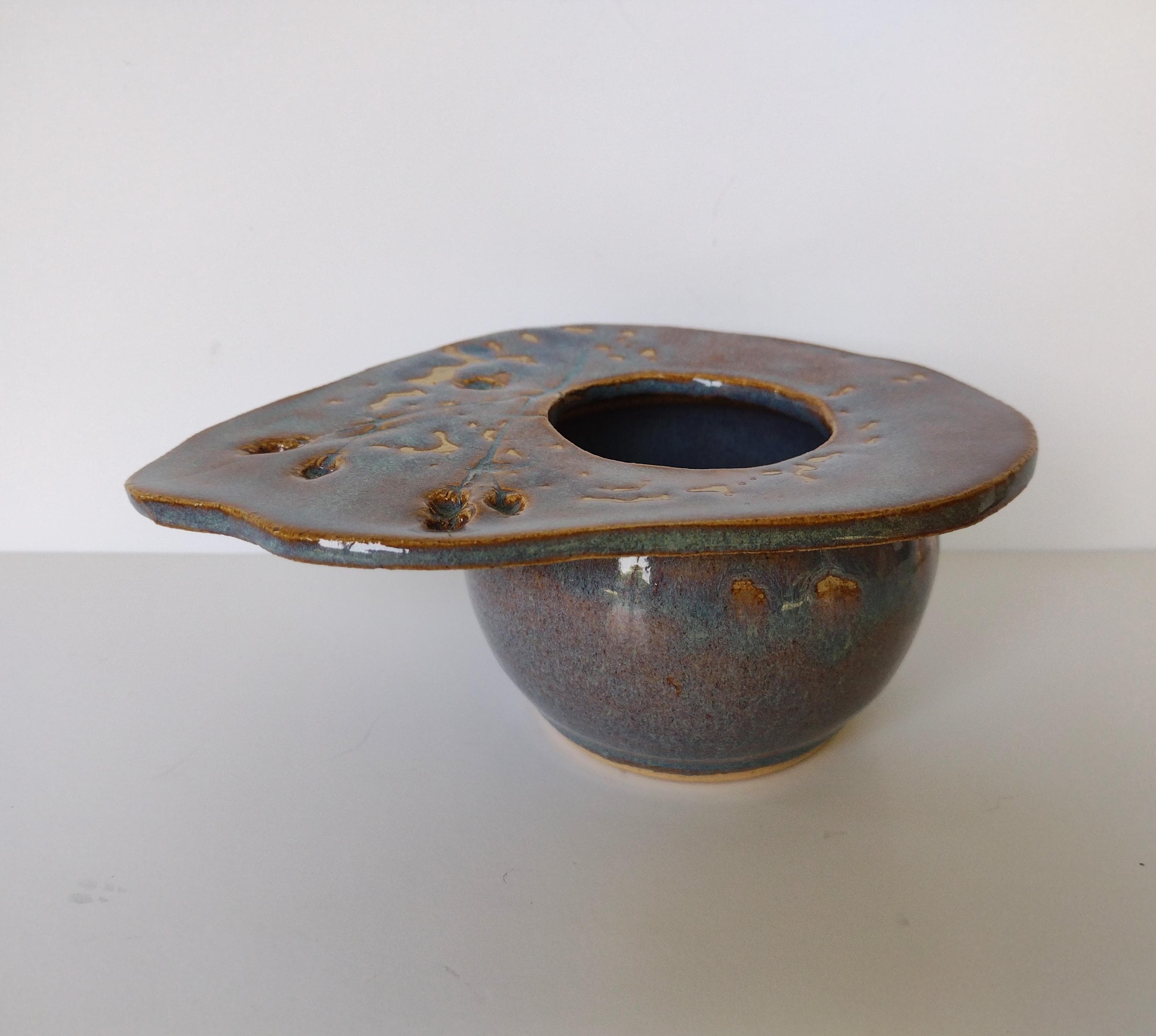 Japanese Ikebana Pottery Vase - Flower Frog Bowl