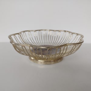 Silver Open Metal Basket - Silverplate MCM Bread Fruit Basket - flower shape