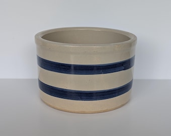 Roseville Ransbottom Pottery Crock or Planter - Putty Gray & Navy Blue Striped