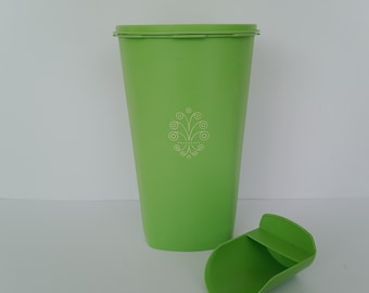 Tall Green Tupperware Canister Container with Scoop