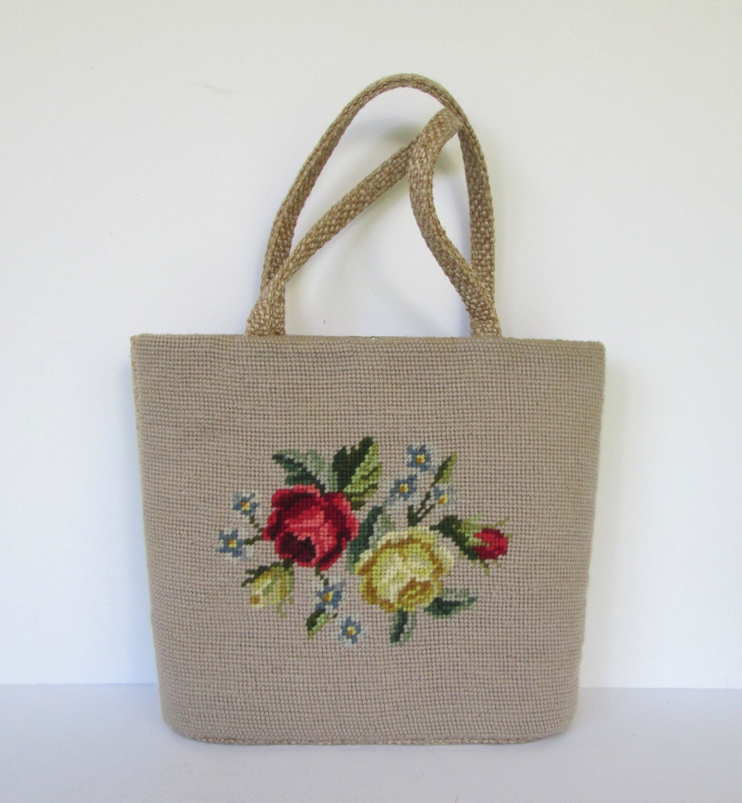 Tote Style Floral Needlepoint Handbag by JR Florida USA - Etsy