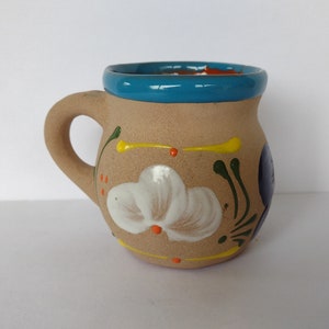 Mexican Talevera Clay Pottery Jarritos Mug - Hand Painted Floral