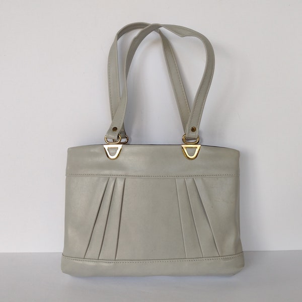 Ladies Lovely Light Gray Top Handle Handbag - Faux Vegan Leather Vinyl