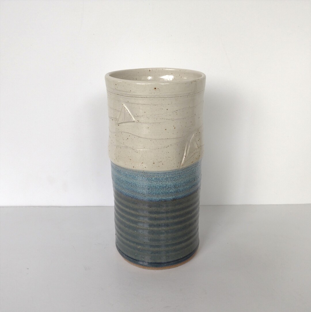 Hand Thrown Blue Studio Pottery Vase - Artist Signed - Etsy