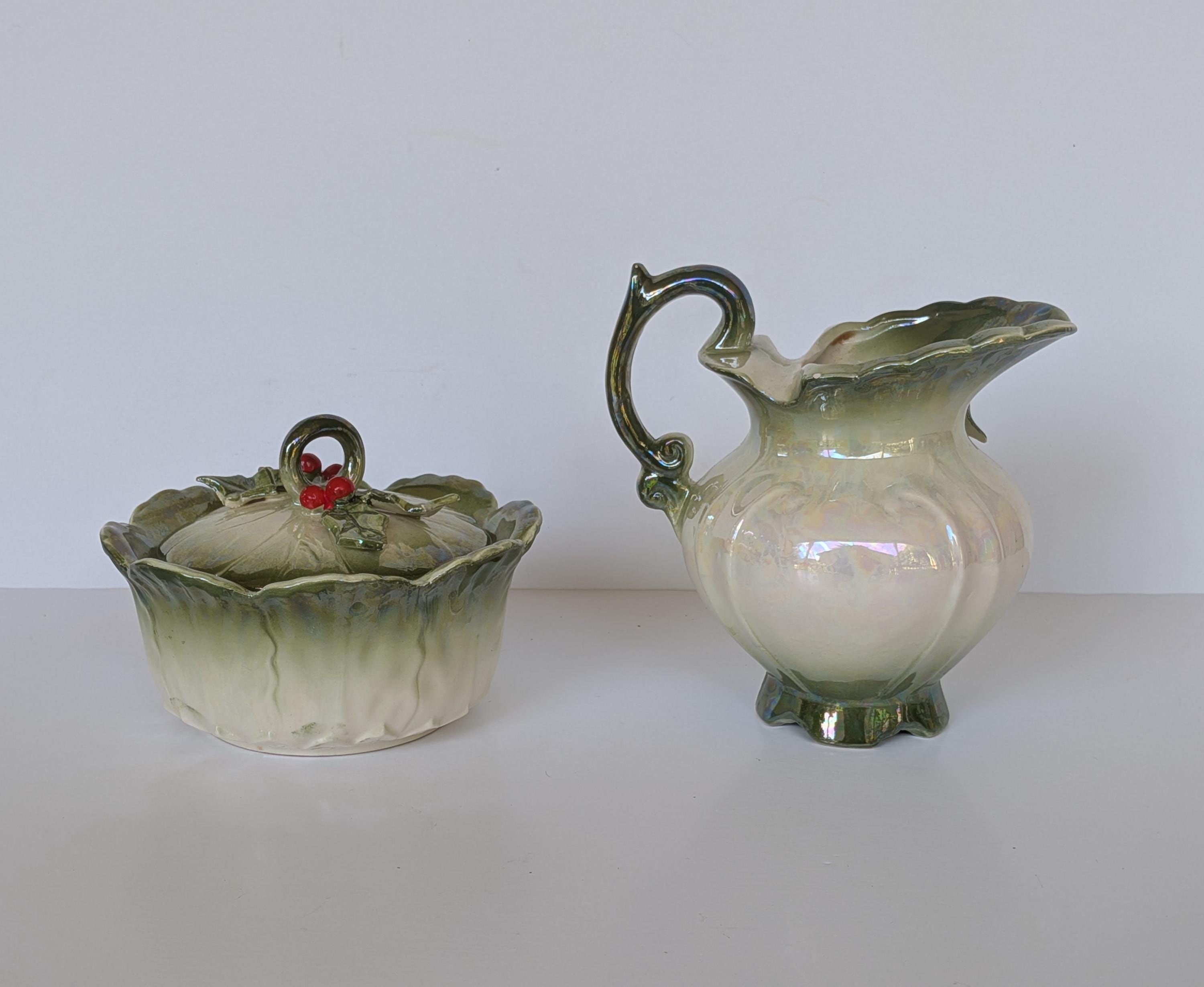 Vintage Christmas Lusterware Sugar and Creamer Set - Wolin Japan