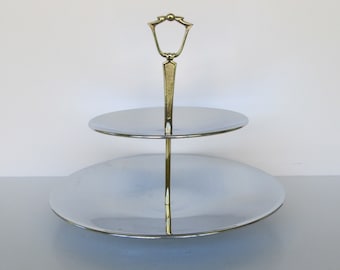 Kromex Large Tiered Chrome Serving Tray - 13&quot; bottom tray diameter