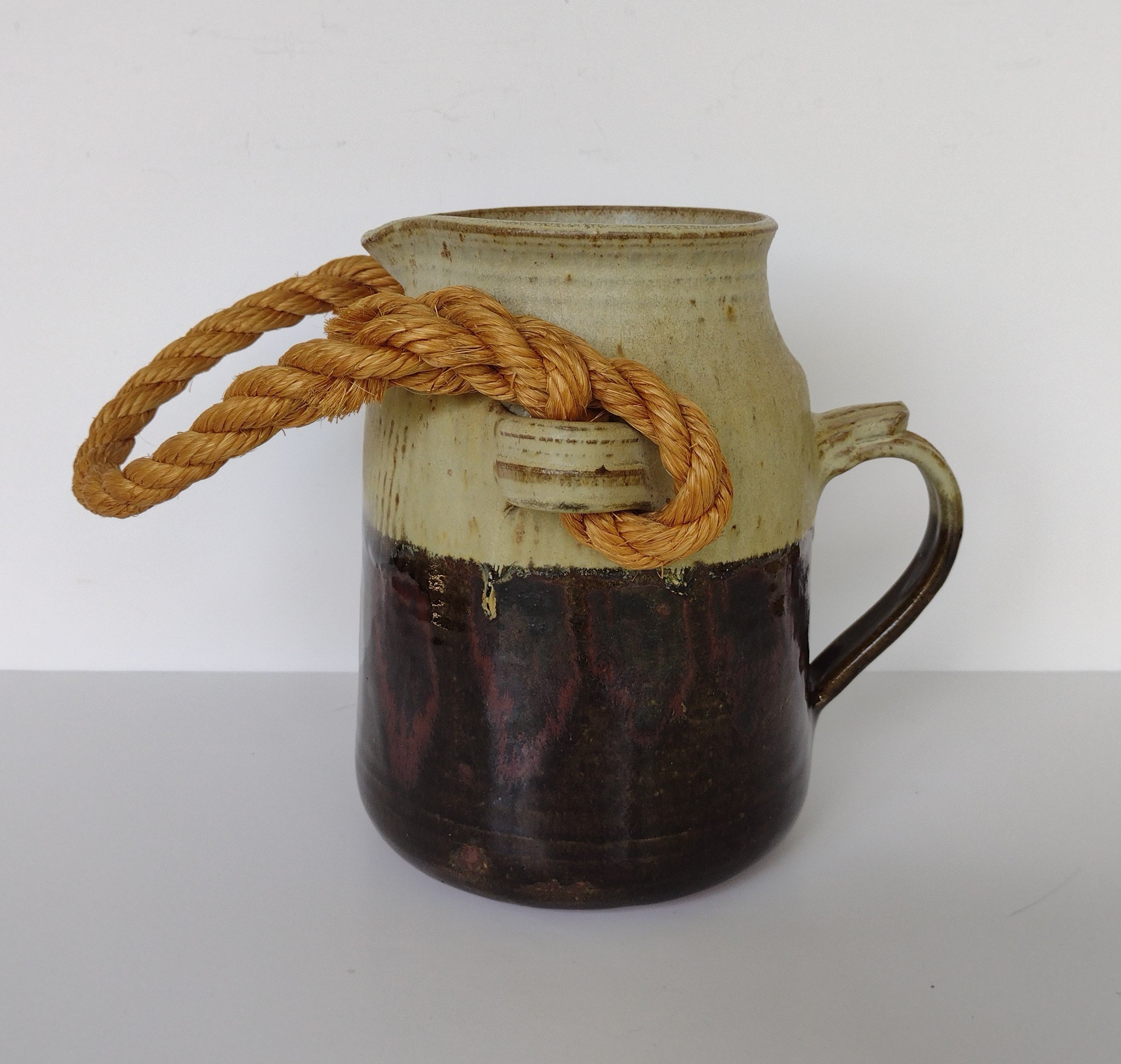 Large Earthy Hand Thrown Pottery Rope Handled Jug Crock Pitcher - Etsy