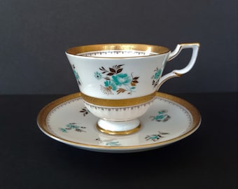 Royal Tuscan English Fine Bone China theekop en schotelset - Aqua Gold White