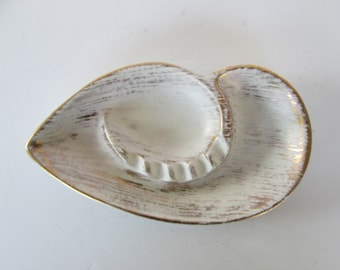Royal Haeger Lovely Mid Century Ashtray - Gold & White Tweed