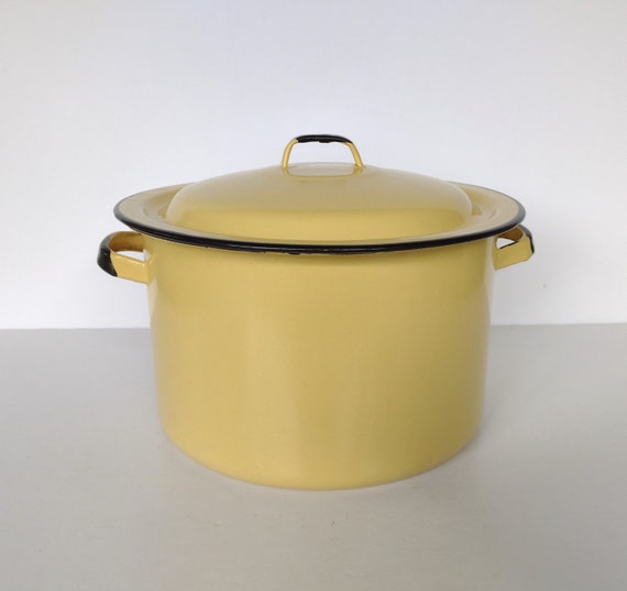 Large Yellow & Black Enamel Stock Pot Etsy